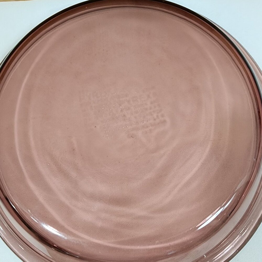 2 Pyrex Cranberry Glass Pie Plate 10” vintage Visions plum dish flaw - Picture 12 of 13